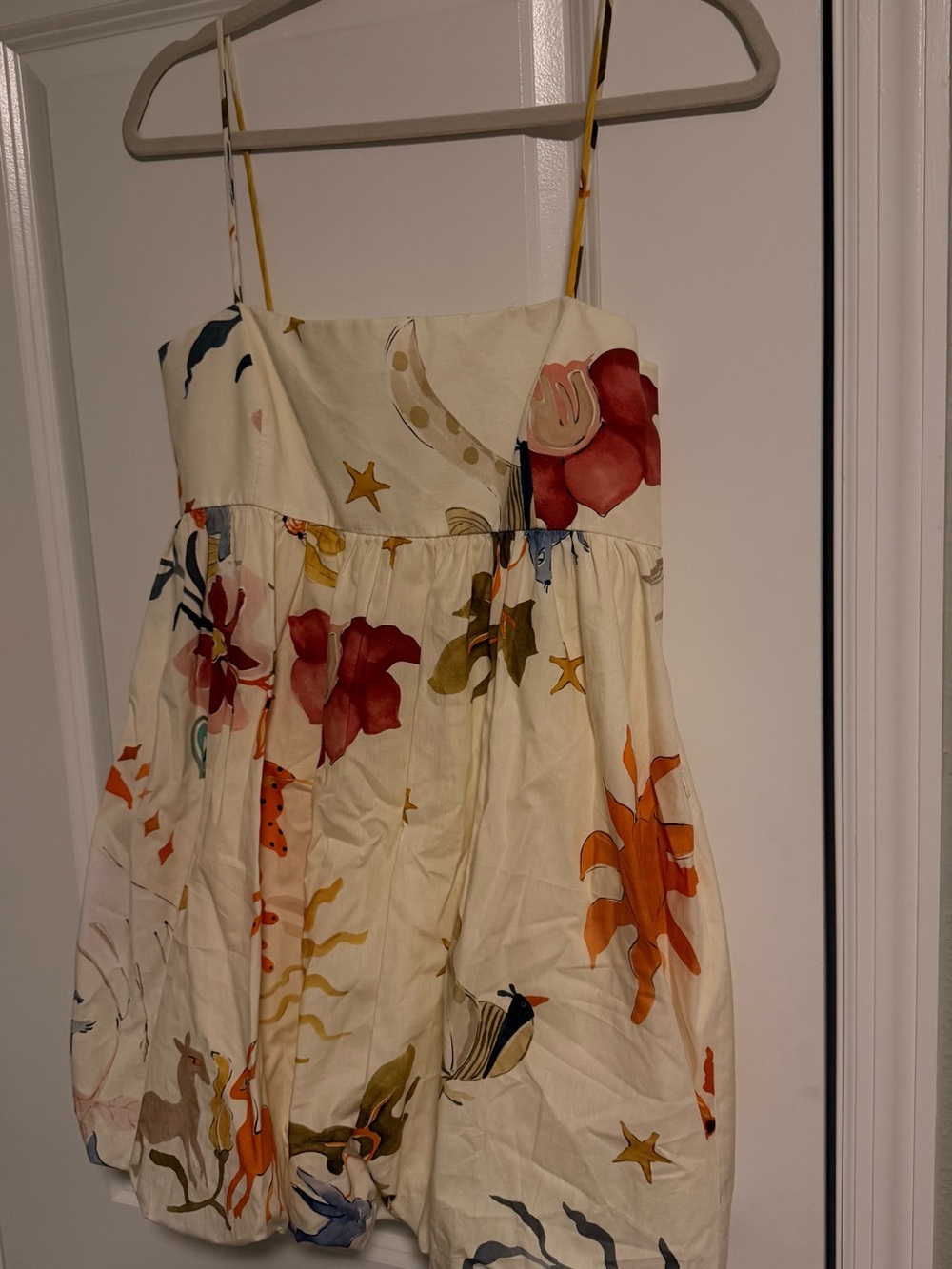 Zara Cream Sundress with Red & Orange Floral Print